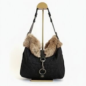 Coach 2005 Vintage Quilted Fur Lined Hobo Ski Bag